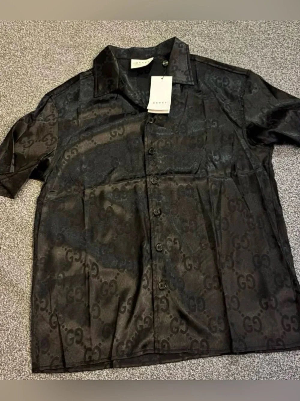 Gucci Black Tonal GG Jacquard Short-Sleeve Button-Down Shirt